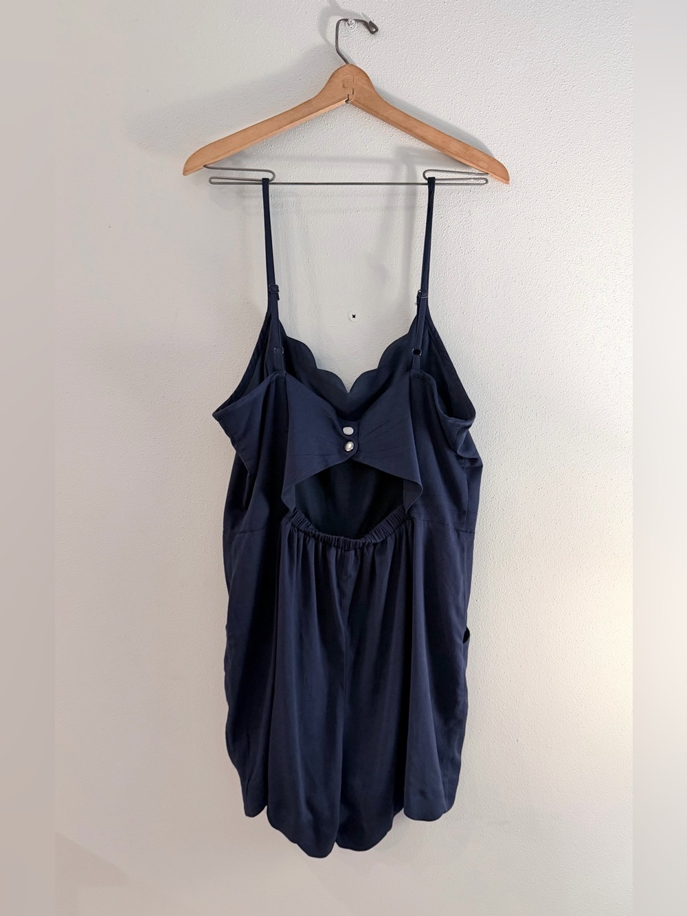 Women's Navy Scallop Neck Sleeveless Romper - Picture 3 of 4